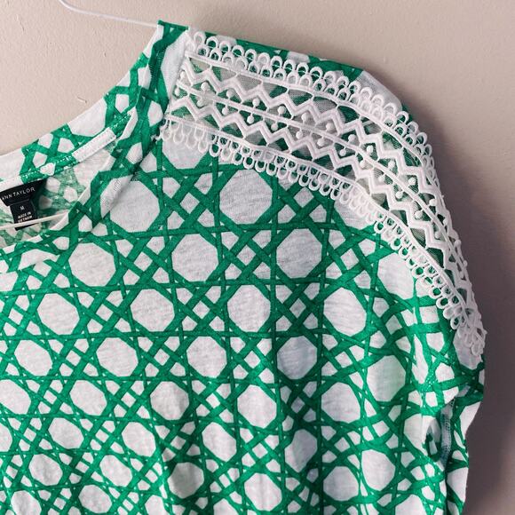 Ann Taylor green Rattan Print Cutout Pure Linen Tee (Size: Medium) - Picture 5 of 5